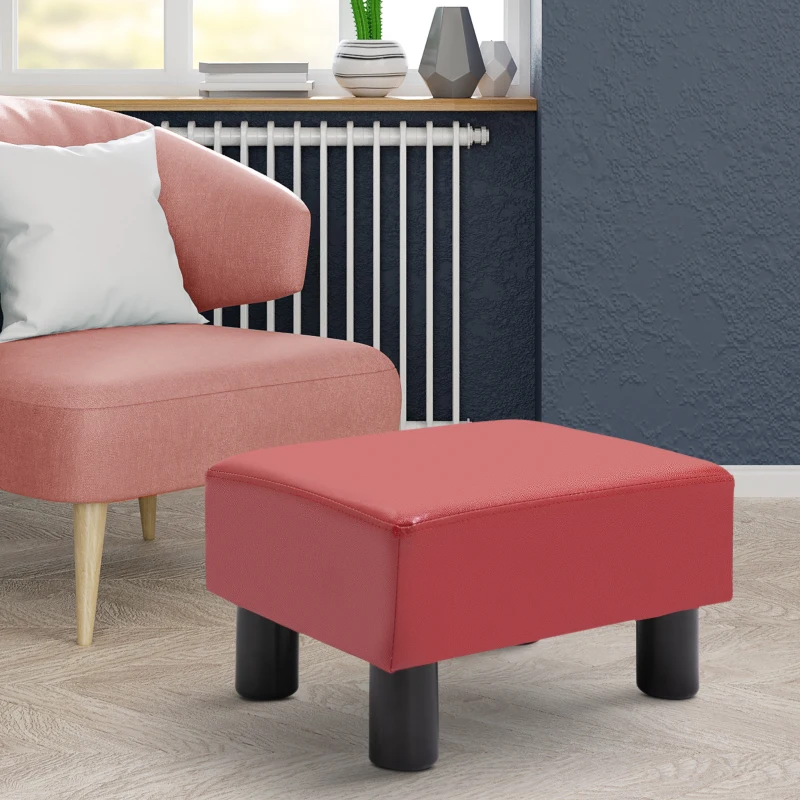 HOMCOM Ottoman Foot Rest, Small Foot Stool with Faux Leather Upholstery, Rectangular Ottoman Footrest with Padded Foam Seat and Plastic Legs, Red