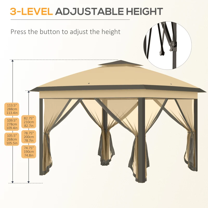 Outsunny 11' Pop-Up Tent Gazebo w/ Netting, Beige
