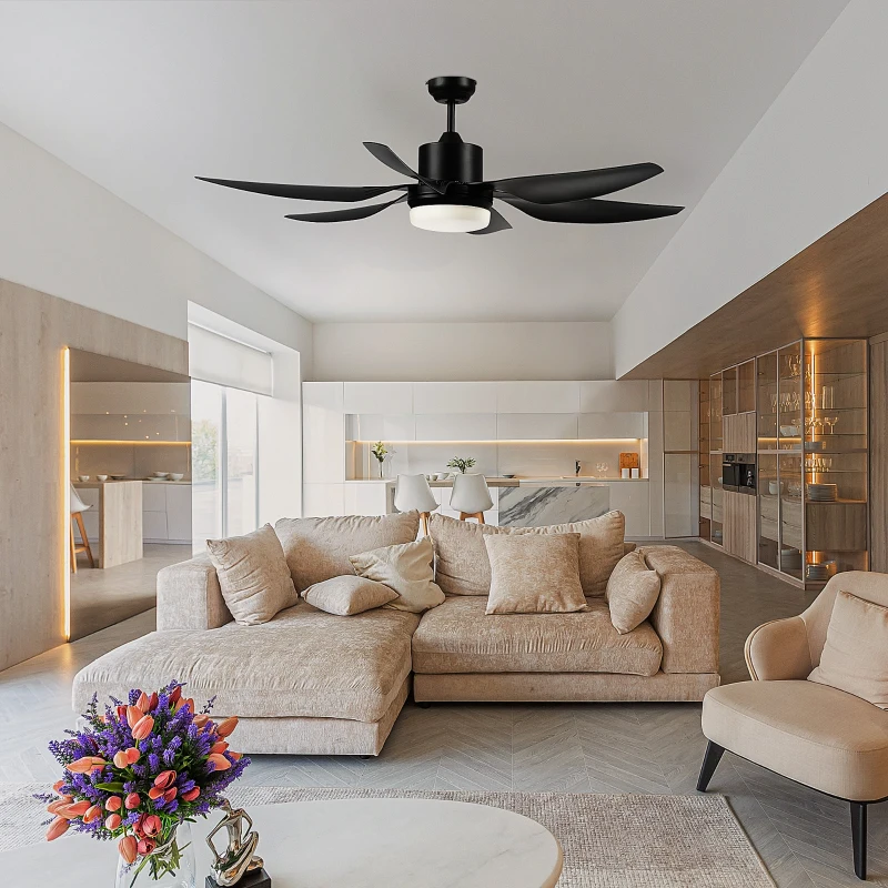 HOMCOM 52" Reversible Indoor Ceiling Fan with Light, Modern Mount LED Lighting Fan with Remote Control, for Bedroom, and Living Room, Black