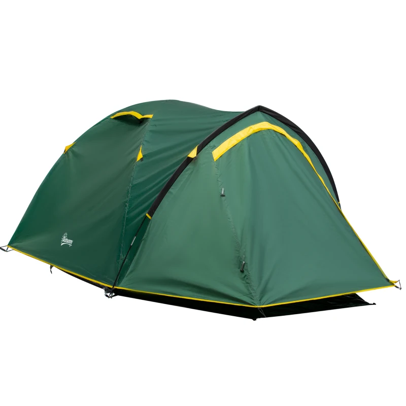 Outsunny 3-Person Camping Tent Backpacking Tent with Vestibule Area, Water-Fighting Polyester Rain Cover, & Mesh Windows, Yellow