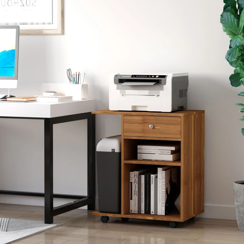 Vinsetto Mobile Printer Stand, Rolling File Cabinet Cart with Wheels, Adjustable Shelf, Drawer and CPU Stand, Walnut