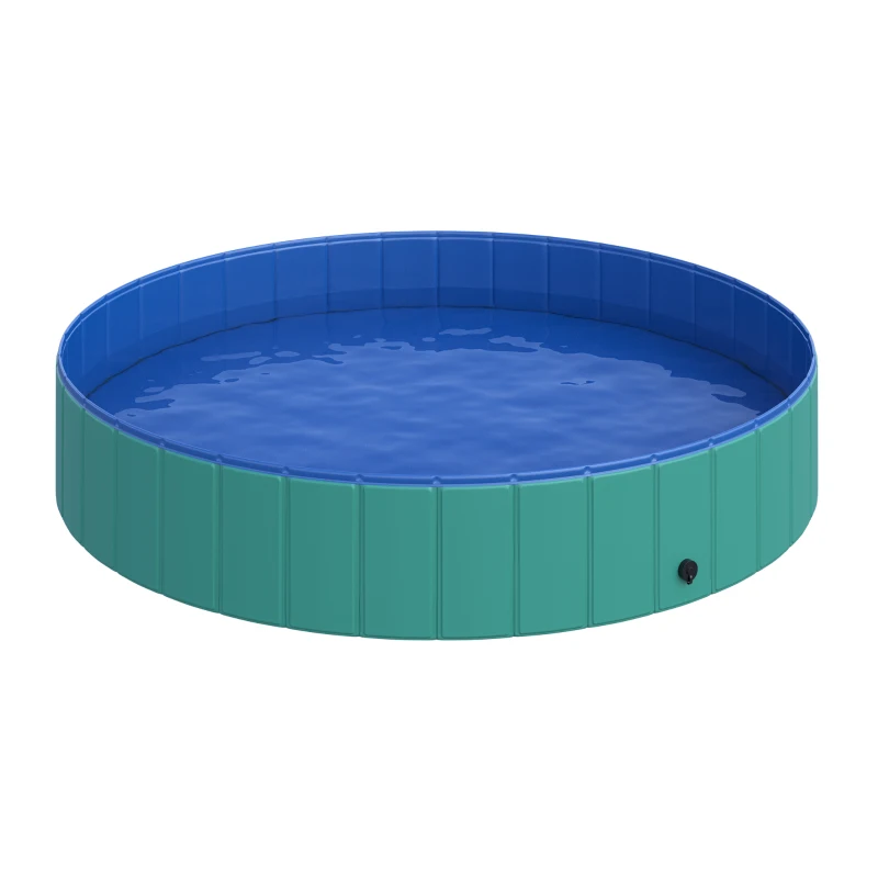 PawHut Foldable Pet Swimming Pool, Portable Dog Bathing Tub, 12" x 63" Plastic Large Dog Pool for Outdoor Dogs and Cats, Green