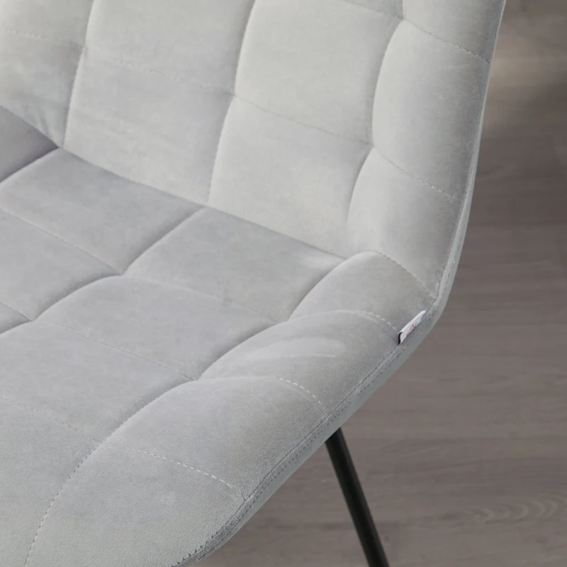 HOMCOM 2 Pieces Dining Chairs, Set of 2 Upholstered Kitchen Chairs with Padded Seat and Steel Legs for Living Room Light Grey