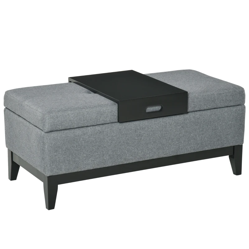 HOMCOM 42" Rectangular Storage Ottoman Bench, Linen Fabric Coffee Table Ottoman with Removable Tray for Living Room, Entryway, or Bedroom, Gray