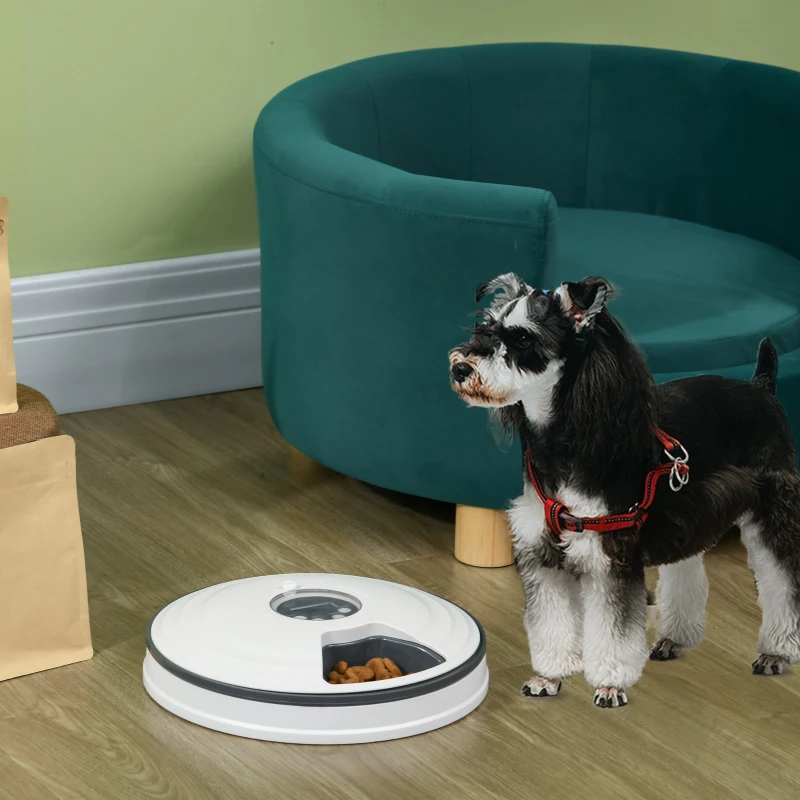 PawHut Auto 6 Meal Trays for Wet or Dry Cat Food, Dog Meal Dispenser w/ Timer, 128 ml
