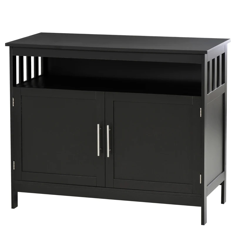 HOMCOM Kitchen Sideboard, Buffet Cabinet, Wooden Storage Console Table with 2-Level Cabinet and Open Shelf, Black