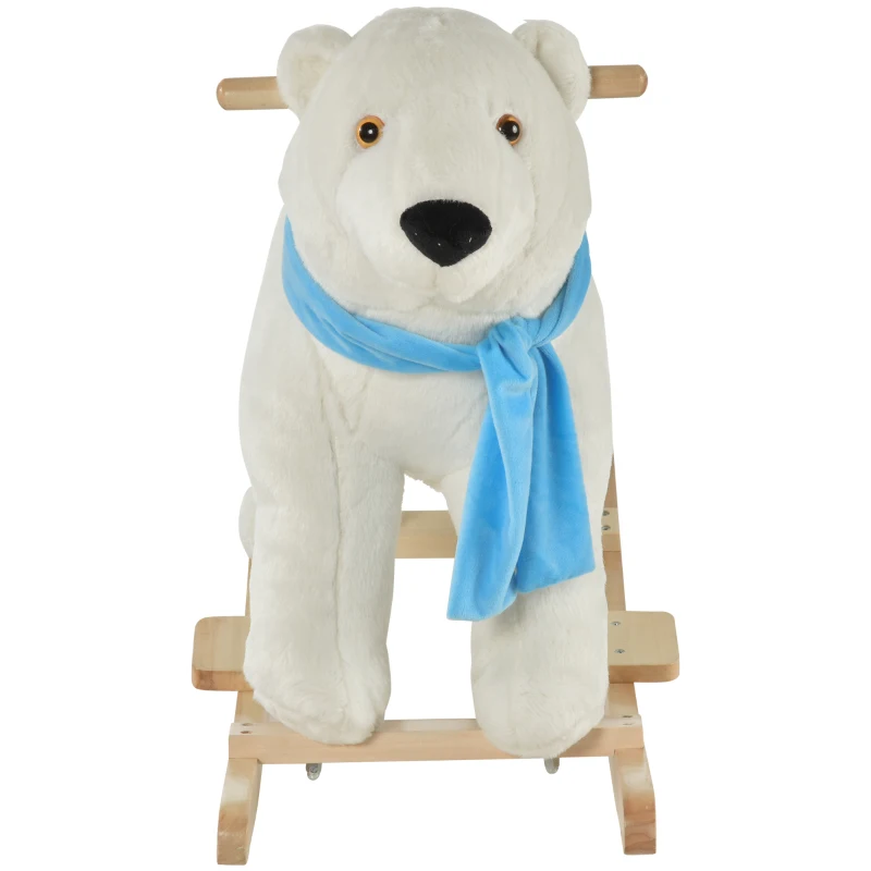 Qaba Kids Ride On Rocking Horse with Soft Polar Bear Body, Fun Roaring Sound, & Safety Handlebars/Footrests