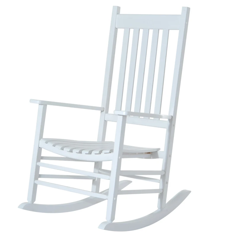 Outsunny Outdoor Rocking Chair, Patio Wooden Rocking Chair with Smooth Armrests, High Back for Garden, Balcony, Porch, Supports Up to 352 lbs, White