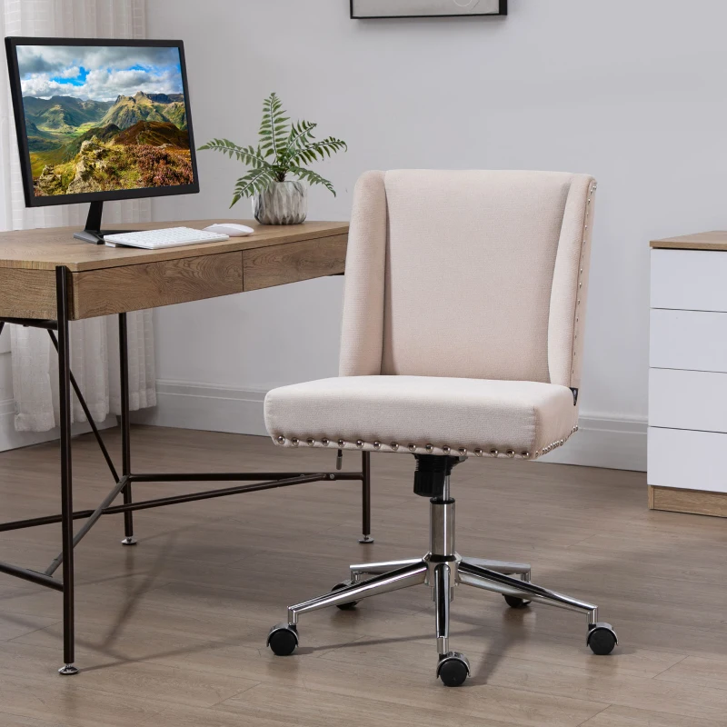 Vinsetto Mid Back Home Office Chair, Task Chair with Tilt, 360° Swivel, Padded Desk Chair with Adjustable Height, Beige
