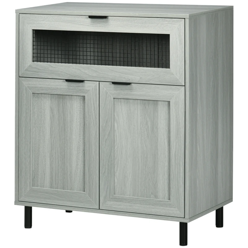 HOMCOM Sideboard Buffet Cabinet, Kitchen Cabinet with Metal Grid Flip Drawer, Adjustable Shelf, Accent Cabinet for Living Room, Grey
