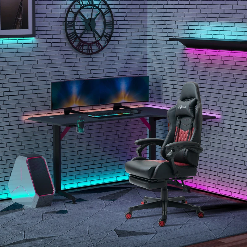 Vinsetto Racing Gaming Chair Diamond PU Leather Office Gamer Chair High Back Swivel Recliner with Footrest, Lumbar Support, Adjustable Height, Black
