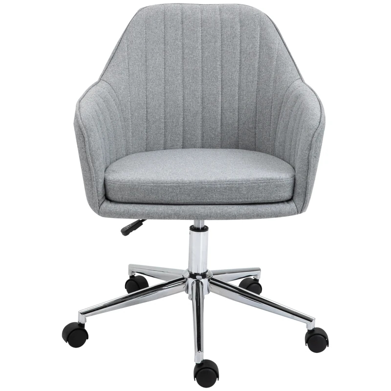 Vinsetto Mid-Back Task Chair, Fabric Home Office Chair, Swivel Desk Chair with Tub Shape Design & Lined Pattern Back for Living Room, Bedroom, Gray
