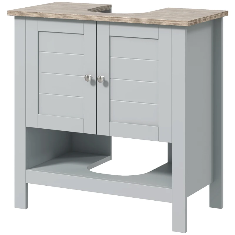 kleankin Pedestal Sink Storage Cabinet, Under Sink Cabinet, Bathroom Vanity Cabinet with Adjustable Shelf and Open Bottom Shelf, Gray