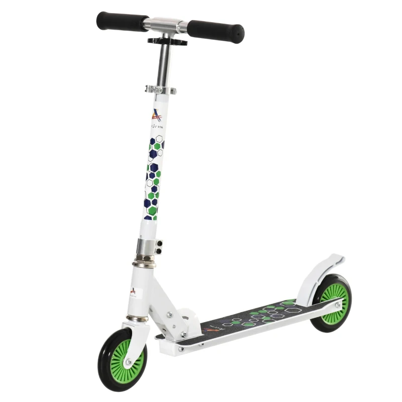 Aosom One-click Folding Kids Kick Scooter w/ Adjustable Handlebar, Push Rider with Kickstand, Dual Brake System, Durable Wheels & Sturdy Bearings, for Boys and Girls, White
