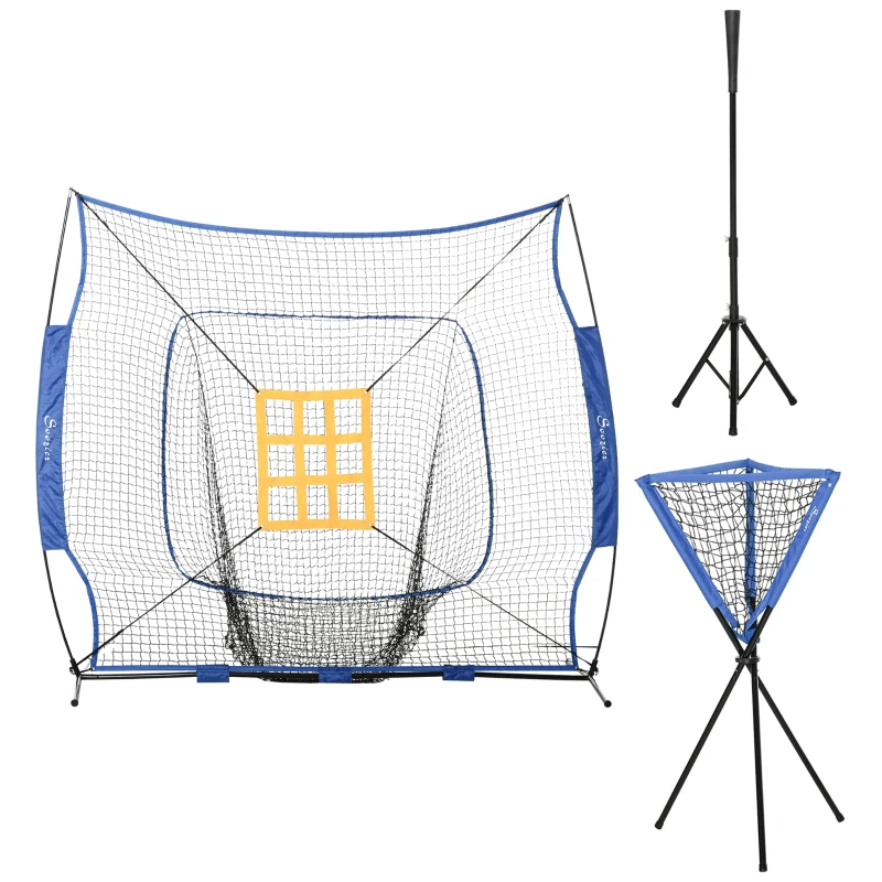 Soozier Baseball Practice Net Set with 7.5x7ft Catcher Net, Ball Caddy and Batting Tee, Portable Pitching Net with Carry Bag for Hitting, Pitching, Batting, Catching, Blue