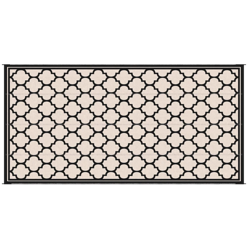Outsunny Reversible Outdoor Rug, 9' x 18' Waterproof Plastic Straw Floor Mat, Portable RV Camping Carpet, Large Floor Mat for Deck, Backyard, Picnic, Beach, Black & Beige