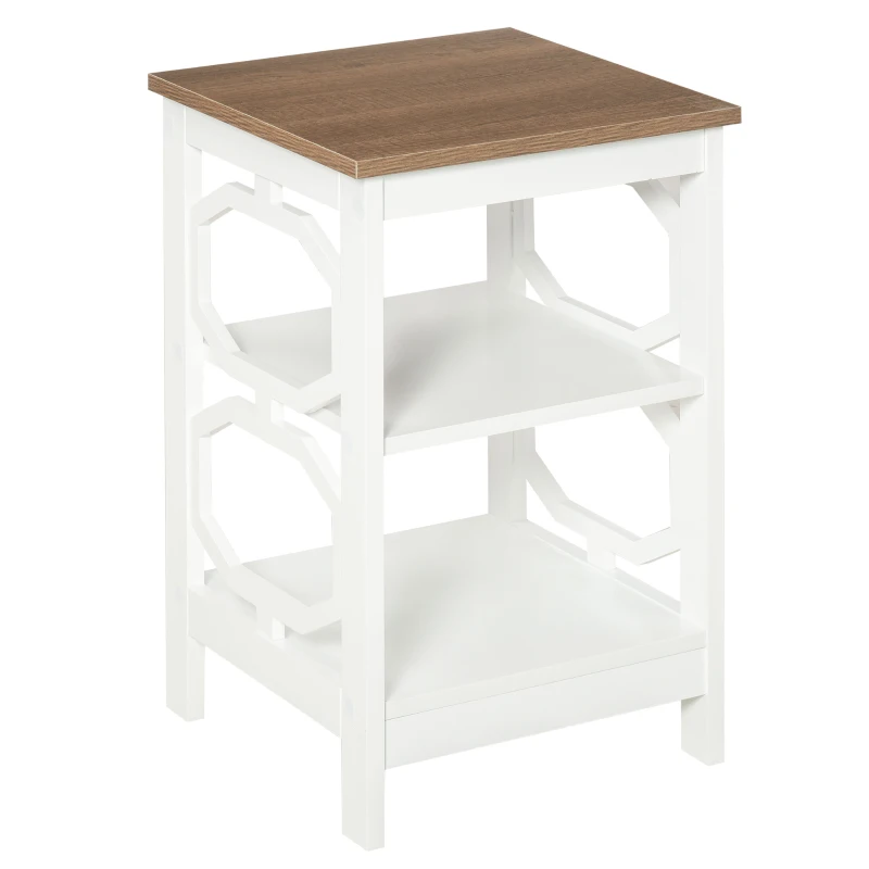 HOMCOM Modern End Table, Accent Side Table with 2 Storage Shelves for Living Room, Bedroom, White