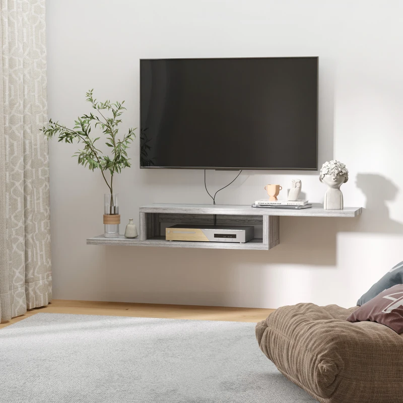 HOMCOM Wall Mounted Media Console, Floating TV Stand, Entertainment Center Unit, Grey