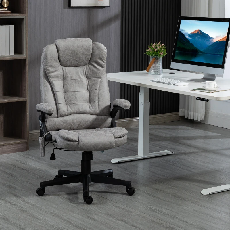 HOMCOM 6 Point Vibrating Massage Office Chair with Heat, Microfiber High Back Executive Office Chair with Reclining Backrest, Padded Armrests and Remote, Gray