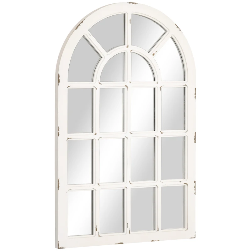 HOMCOM 43" x 27.5" Large Wall Mirror, Arch Window Mirror for Wall Decor in Living Room, Bedroom, Entryway, Rustic White