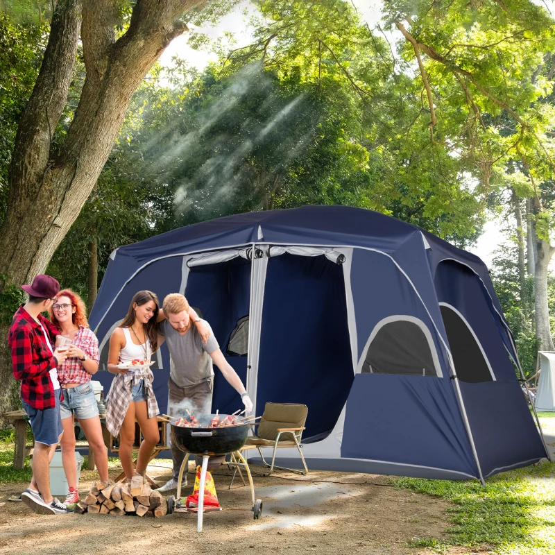Outsunny Camping Tent, Family Tent 4-8 Person 2 Room, with Large Mesh Windows, Easy Set Up for Outdoor, Traveling, 13' x 9' x 7', Blue