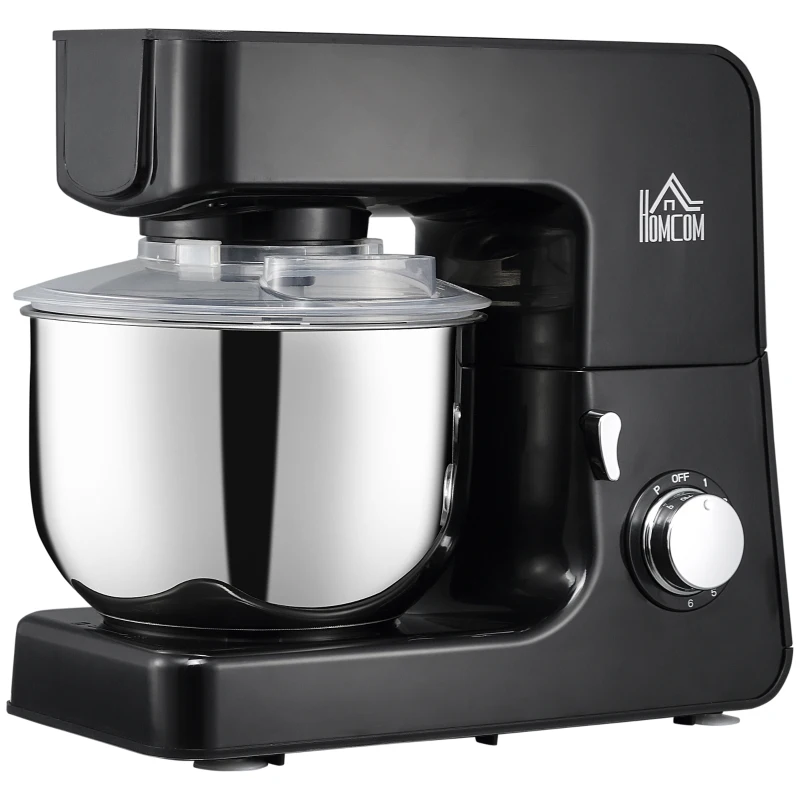 HOMCOM 6 Qt Stand Mixer with 6+1P Speed, 600W and Tilt Head, Kitchen Electric Mixer with Stainless Steel Beater, Dough Hook and Whisk for Baking Bread, Cakes and Cookies, Black