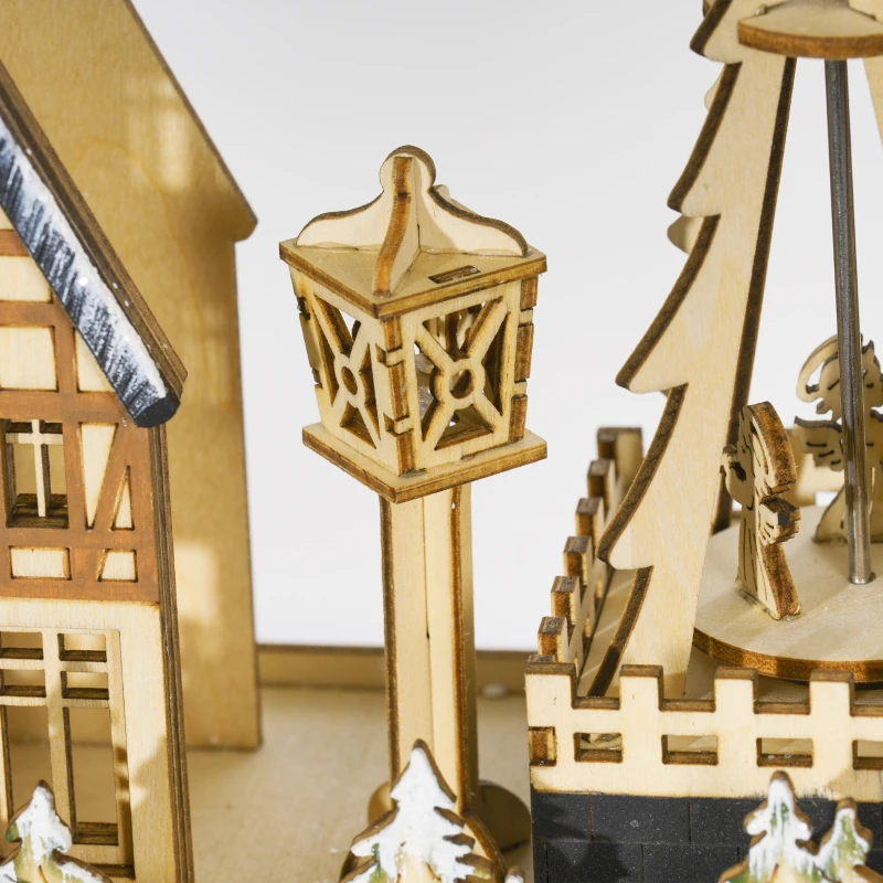 HOMCOM Wooden Christmas Advent Calendar with 24 Fillable Countdown Drawers and LED Lights, Battery Operated