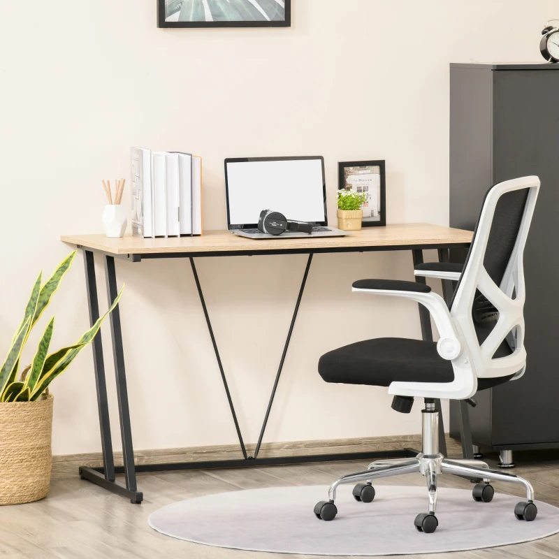 HOMCOM Home Office Computer Desk, Writing Desk, Laptop Table with Z-Shaped Metal Frame, V-Shaped Support Bar, and MDF Tabletop, Black
