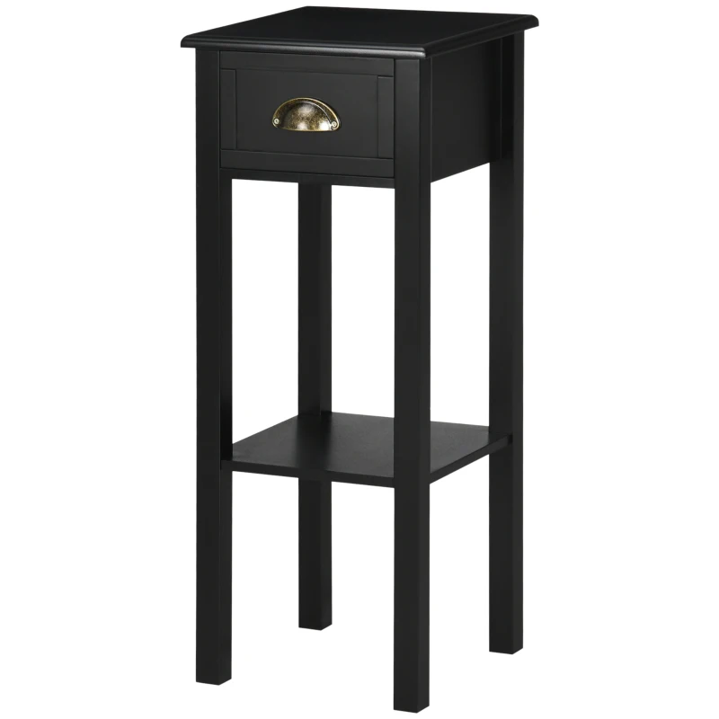 HOMCOM 2-Tier Side Table with Drawer Shelf, End Table for Living Room Hallway, Black
