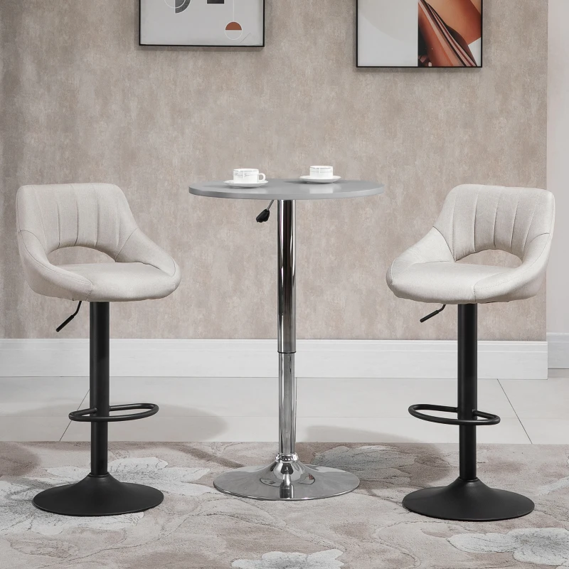 HOMCOM Bar Stools Set of 2, Swivel Bar Height Barstools Chairs with Adjustable Height, Round Heavy Metal Base, and Footrest, Cream White