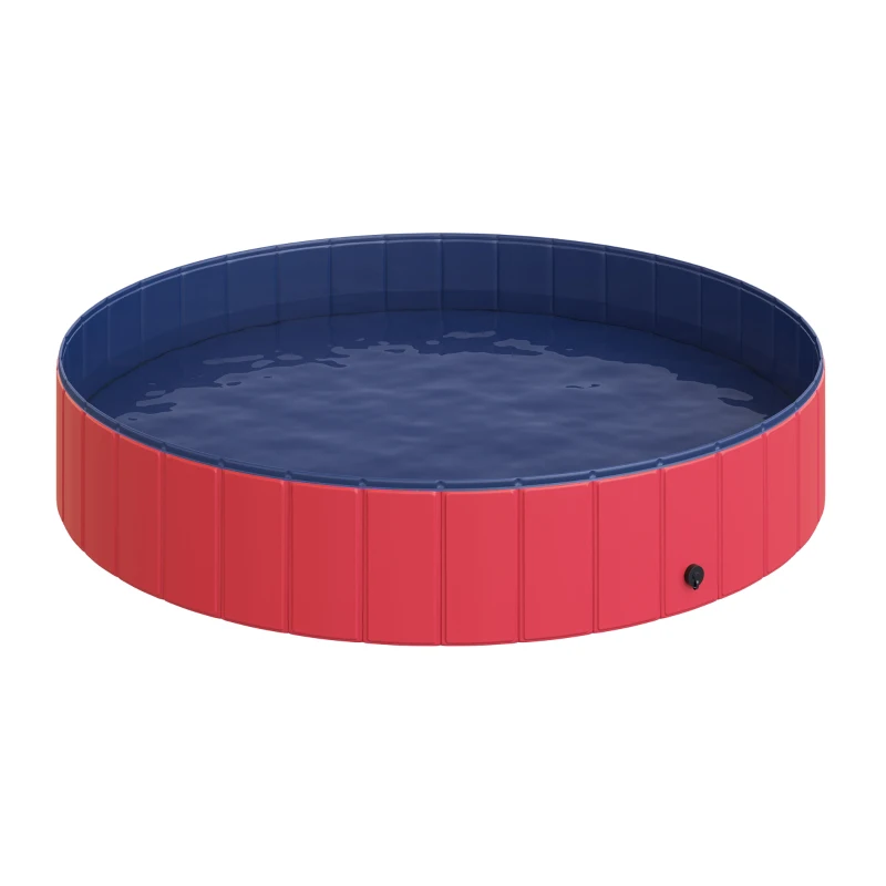 PawHut Foldable Pet Swimming Pool, Portable Dog Bathing Tub, 12" x 63" Plastic Large Dog Pool for Outdoor Dogs and Cats, Red
