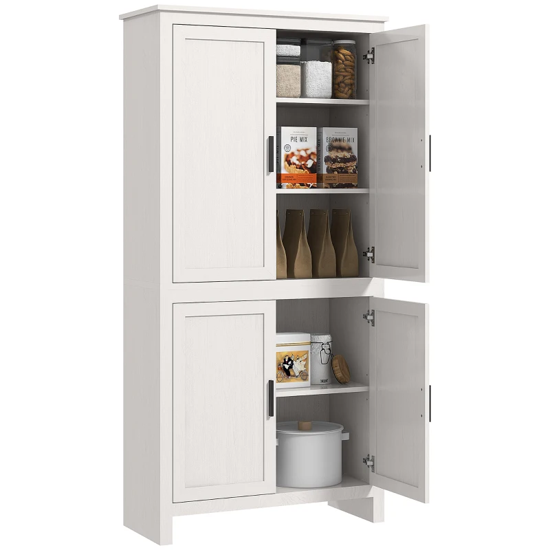 HOMCOM 64" 4-Door Modern Kitchen Pantry Cabinet with 3 Adjustable Shelves White
