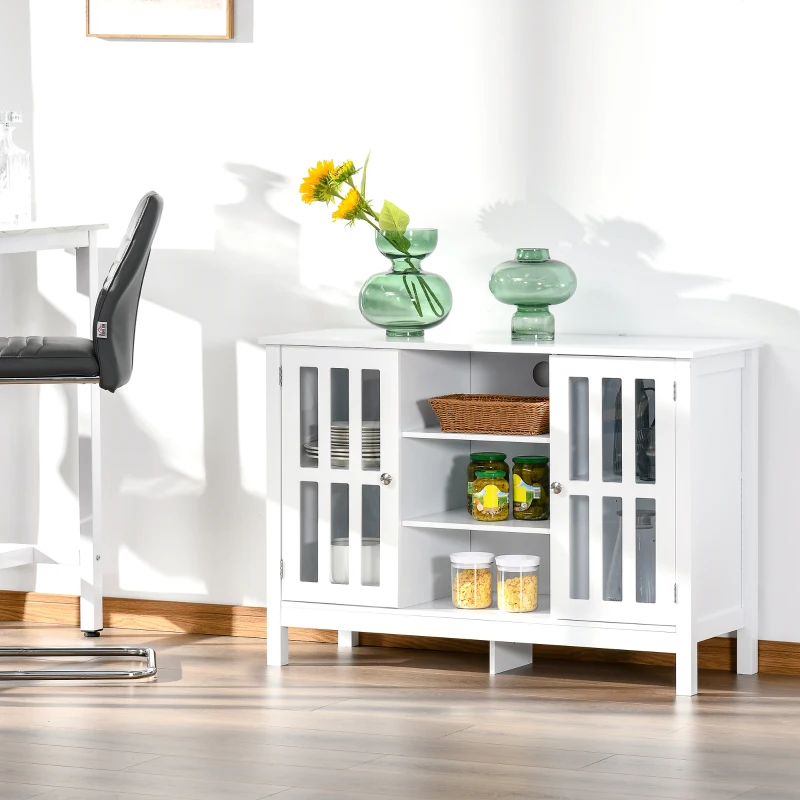 HOMCOM Sideboard, Buffet Cabinet, Coffee Bar Cabinet, Kitchen Cabinet with Storage Shelves, Slatted Framed Doors and Cable Management for Living Room, White