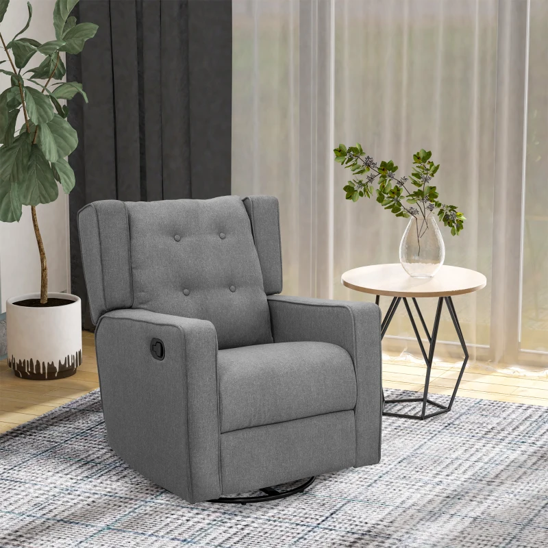 HOMCOM Wingback swivel recliner chair glider rocking chair for Nursery with Button Tufted, Padded Single Home Theater Seater for Living Room Bedroom, Grey