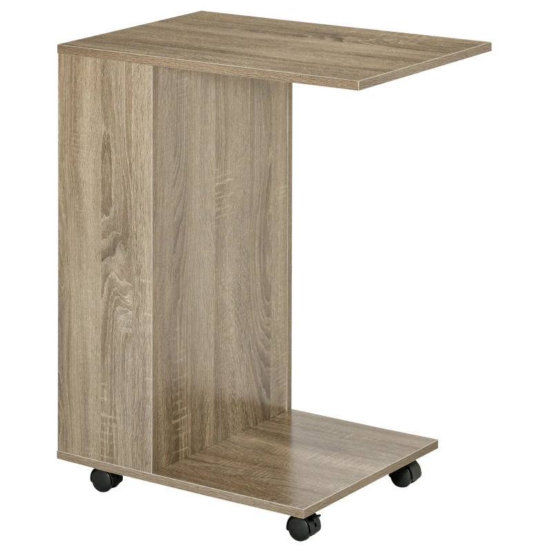HOMCOM C-Shaped Sofa Side Table Mobile End Table with Storage and Wheels for Living Room,Office, Grey