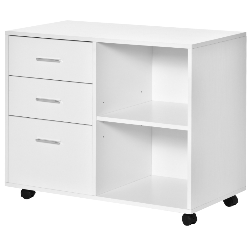 HOMCOM 3 Drawer Printer Stand, Mobile Lateral File Cabinet with 2 Storage Shelves for Home Office, White
