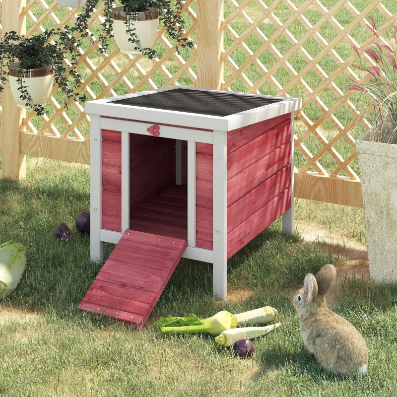 PawHut Small Wooden Rabbit Hutch Bunny Cage Guinea Pig Cage Duck House Dog House with Openable & Waterproof Roof, for Rabbits, Chickens, Ducks, Red