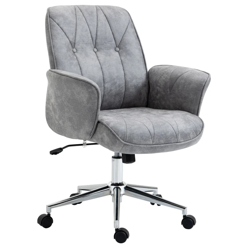 Vinsetto Microfiber Home Office Chair, Height Adjustable Button Tufted Computer Desk Chair with Swivel Wheels, Tilt Function and Padded Armrests, Light Gray