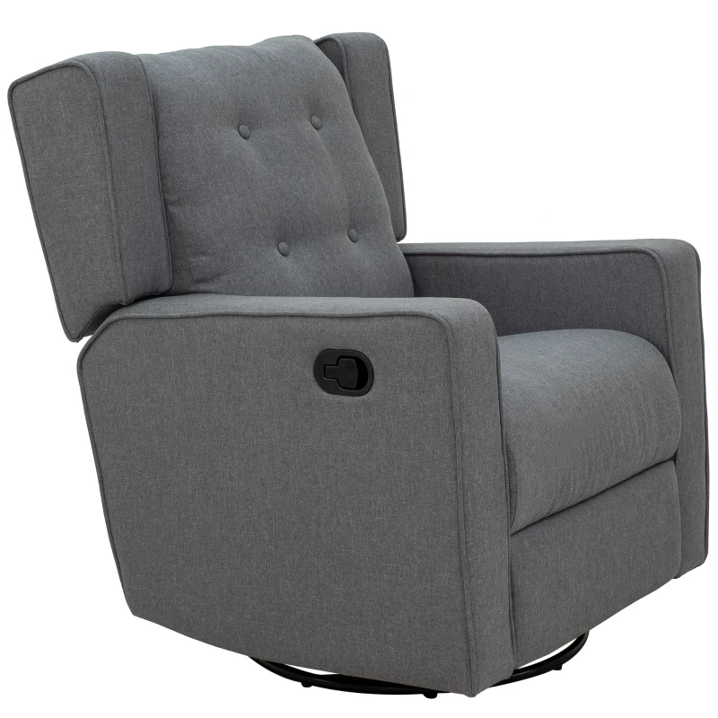 HOMCOM Wingback swivel recliner chair glider rocking chair for Nursery with Button Tufted, Padded Single Home Theater Seater for Living Room Bedroom, Grey