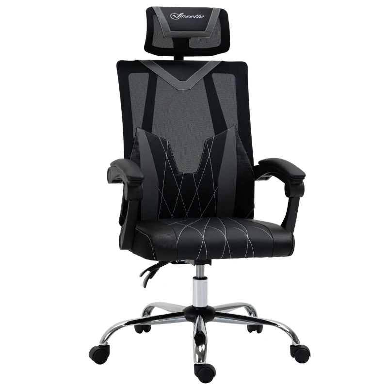 Vinsetto Mesh Office Chair Ergonomic Desk Chair with Rotate Headrest, Lumbar Support & Adjustable Height, 360° Swivel Computer Chair