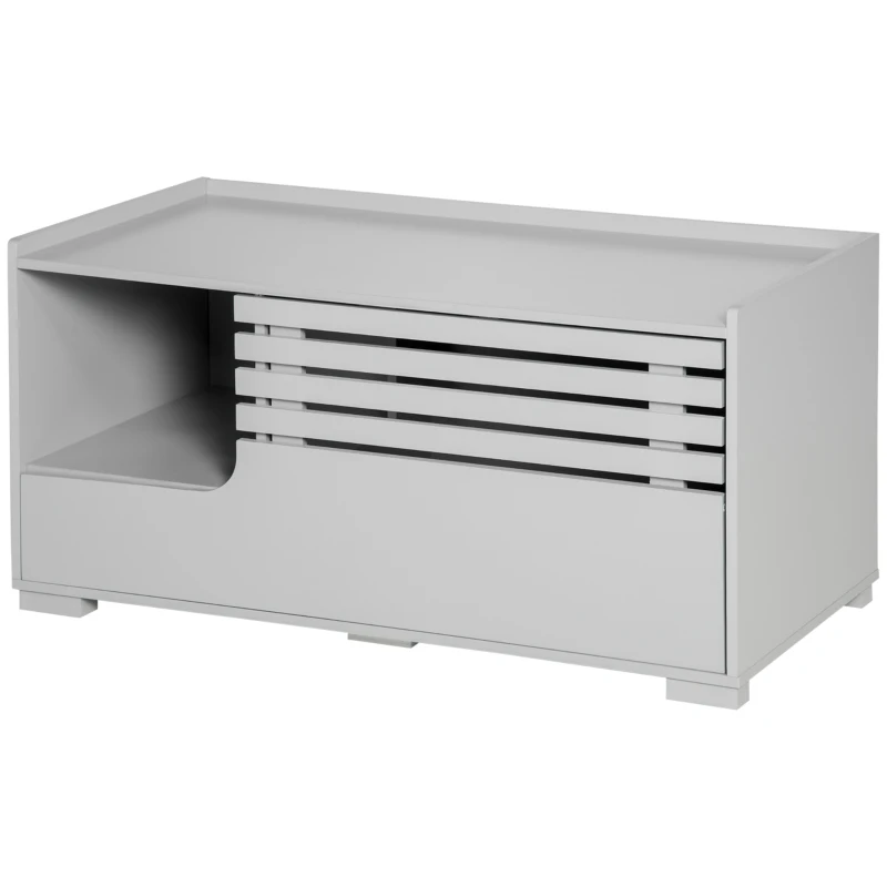 PawHut Cat Litter Box Enclosure with Spacious Interior, Cat Washroom Storage End Table for Indoor Cats with Hidden Storage Cabinet Space, Elevated Bottom, Grey