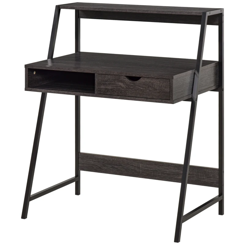 HOMCOM Home Office desk, Computer Desk for Small Spaces, Study Table with Drawer and Storage Shelves, Charcoal Gray