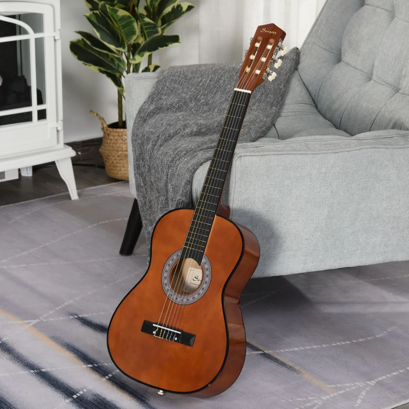 Soozier 36" Classical Guitar Birch Wood Guitar Set with Special Storage Bag for Child Beginners, Coffee