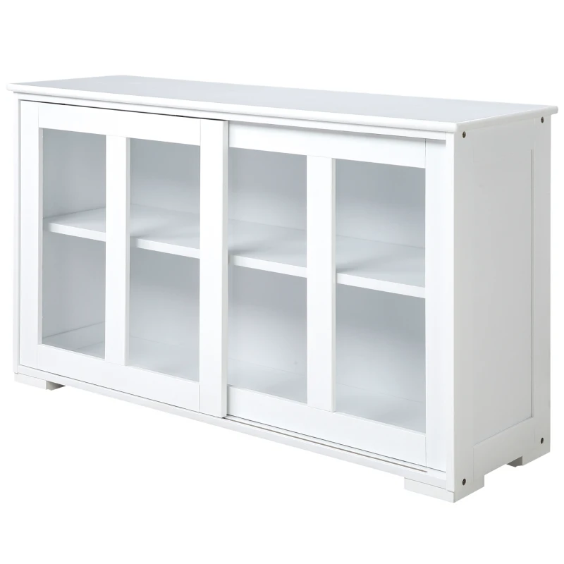 HOMCOM Sideboard Buffet Cabinet, Stackable Credenza, Coffee Bar Cabinet with Sliding Glass Door and Adjustable Shelf, White