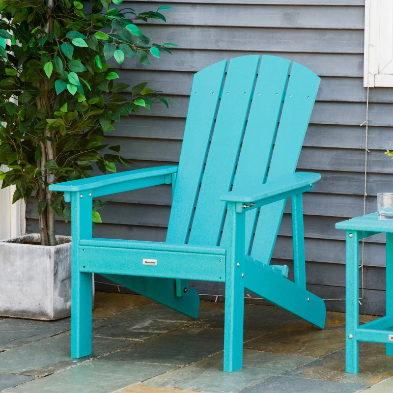 Outsunny Adirondack Chair, HDPE Fire Pit Chair, Weather Resistant Outdoor Chair for Patio, Garden, Backyard, Lawn, Turquoise