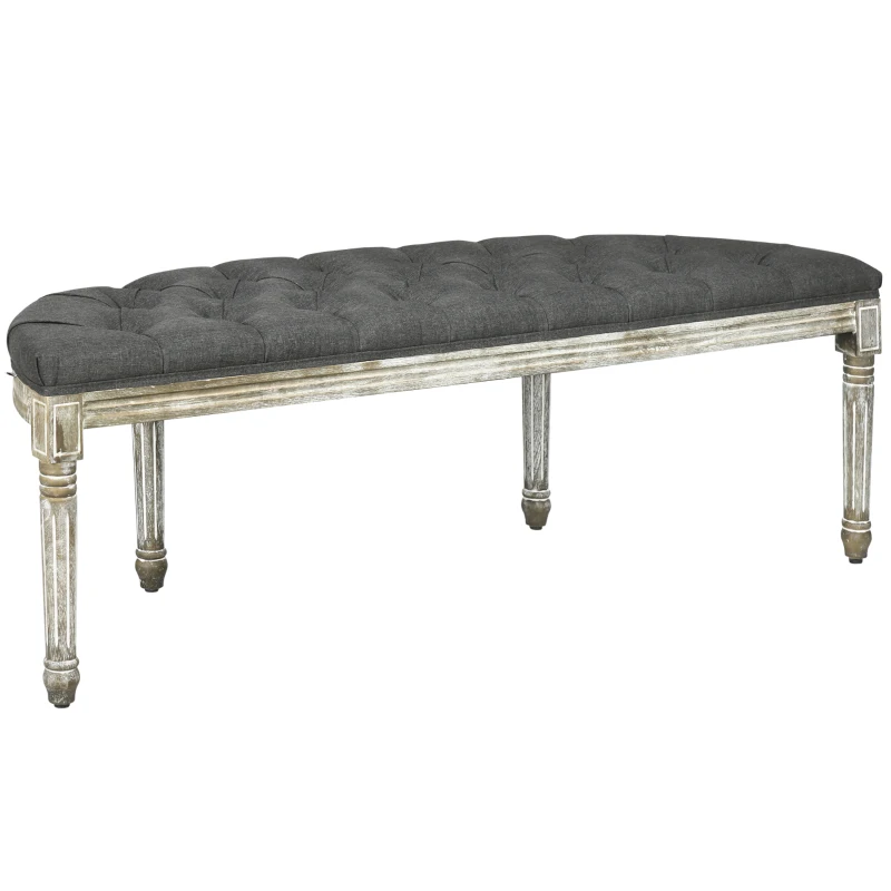 HOMCOM Vintage Semi-Circle End of Bed Bench, Upholstered Bedroom Entryway Bench with Tufted Linen-Touch Fabric with Rubberwood Legs, Gray