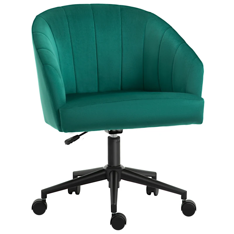 HOMCOM Retro Mid-Back Swivel Fabric Computer Desk Chair Height Adjustable with Metal Base, Leisure Task Chair on Rolling Wheels for Home Office, Green