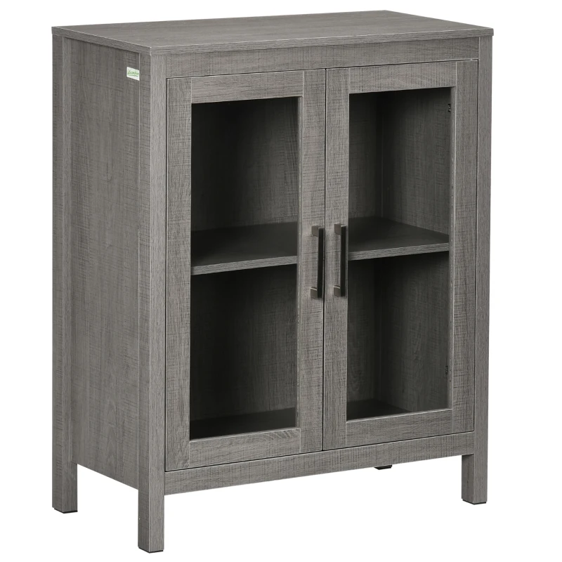 kleankin Modern Bathroom Floor Cabinet, Freestanding Bathroom Storage Cabinet with Double Glass Doors and Adjustable Shelves, Gray