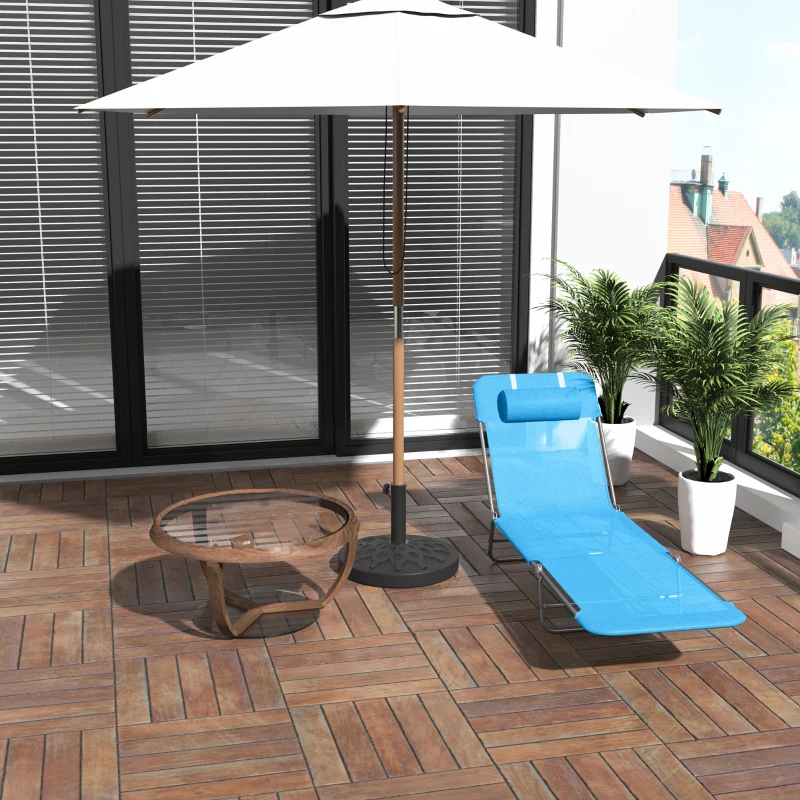 Outsunny Folding Chaise Lounge Pool Chairs, Outdoor Sun Tanning Chairs with Pillow, Reclining Back, Steel Frame & Breathable Mesh for Beach, Yard, Patio, Blue
