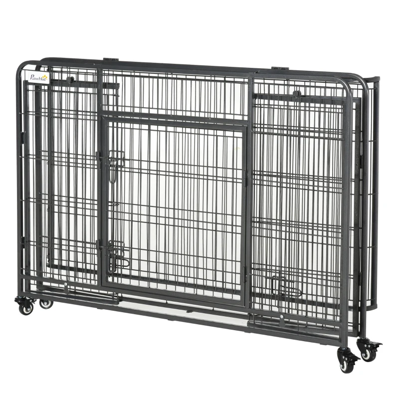 PawHut Folding Design Heavy Duty Metal Dog Cage Crate & Kennel with Removable Tray and Cover, & 4 Locking Wheels, Indoor/Outdoor 49"